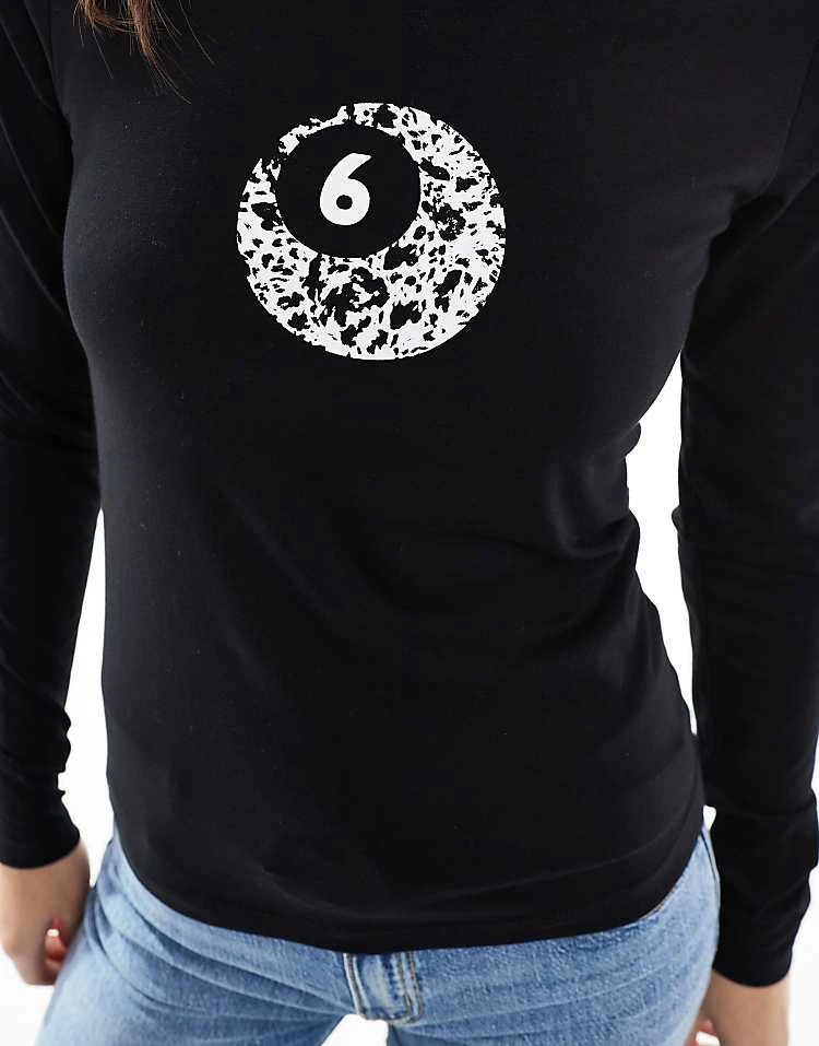 JJXX Gigi Long Sleeve T-shirt With Snooker Cow Print In Black For Women - Image 3