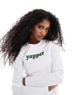 JJXX Gigi Long Sleeve T-shirt With Yapper Print In White For Women