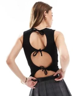 JJXX Crinkle Top With Back Ties In Black For Women