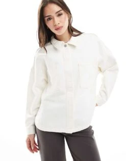 JJXX Denim Overshirt With Pockets In Off White For Women White Denim