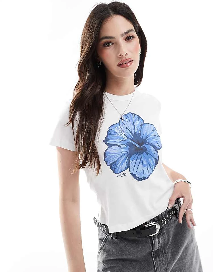 JJXX Baby T-shirt With Blue Flower Print In White For Women - Image 4