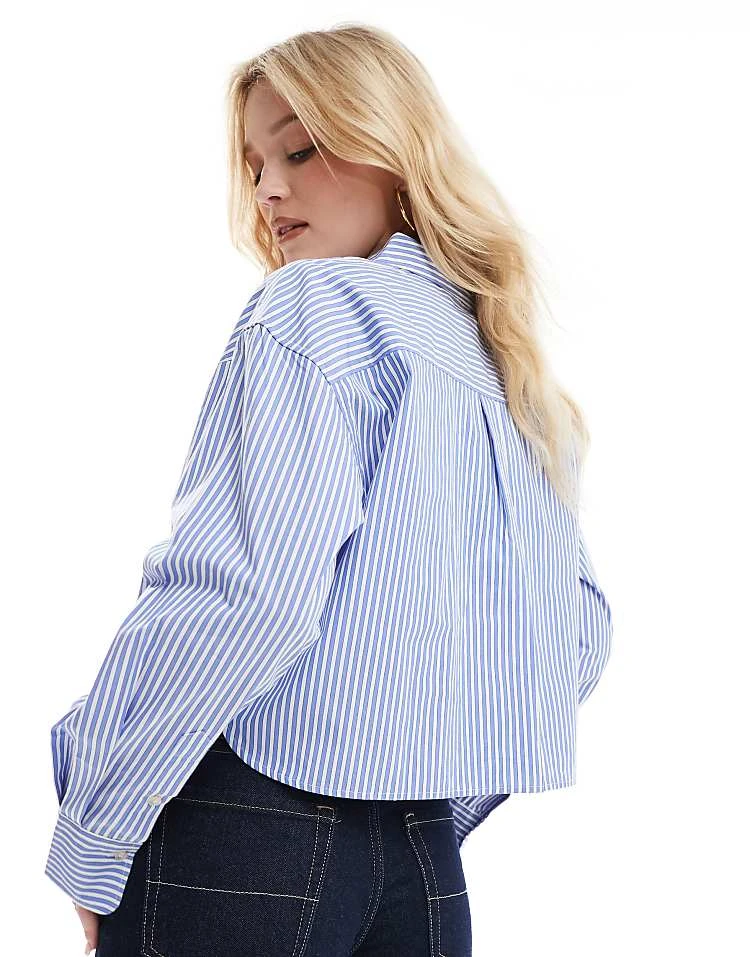 JJXX Oversized Cropped Shirt In Navy Stripe For Women Navy Blazer - Image 2