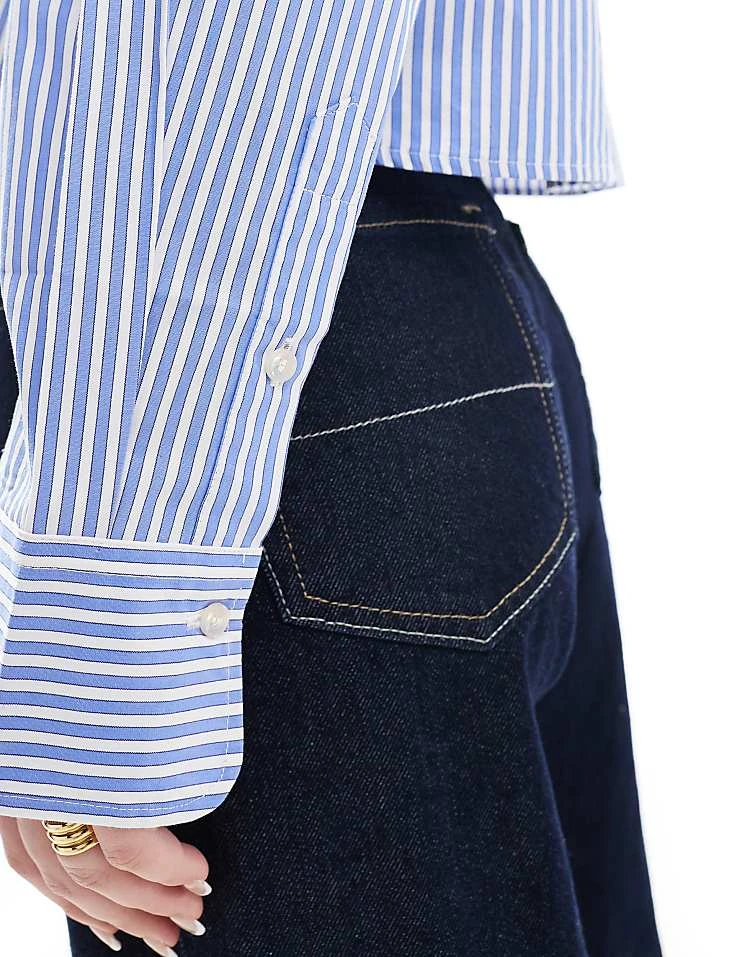 JJXX Oversized Cropped Shirt In Navy Stripe For Women Navy Blazer - Image 3