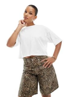 JJXX Oversize Crop Tee In White For Women